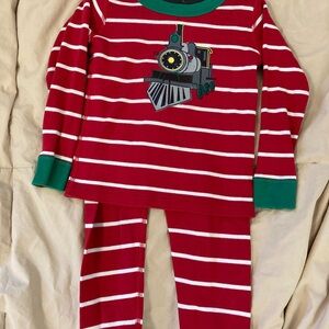 Hanna Andersson Red and Green Train Pajama Set